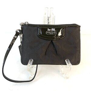 Authentic Coach Black Op Art Signature C Monogram Patent Leather Trim Wristlet